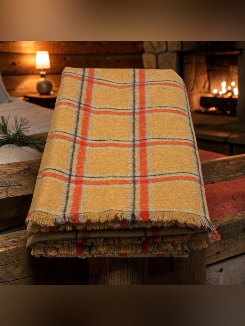 Magnolia Boutique Camp Wandawega Sycamore Tartan Plaid Throw Blanket Wool Orange